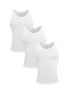 Buy Comfortzone Round Neck Vest Pack Of 3 Undershirt Tank Top Plain White in UAE