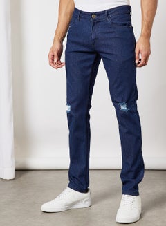 Buy Casual Tapered Jeans Denim Blue in UAE
