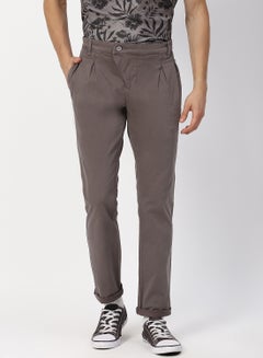 Buy Satib Weave Cotton Trousers Dark Grey in UAE