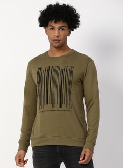 Buy Casual Printed Sweatshirt Olive Green in UAE