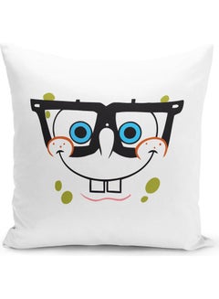 Buy Spongebob Nerdy Squarepants Themed Throw Pillow White/Green/Blue 16x16inch in UAE