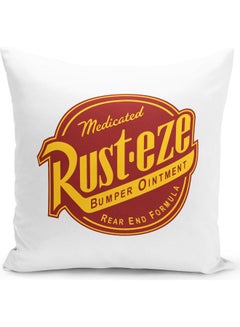 Buy Lighting McQueen Rusteze Mechanic Themed Throw Pillow White/Red/Yellow 16x16inch in UAE