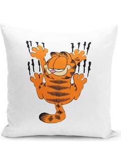 Buy Funny Cat Owner Themed Throw Pillow White/Pink/Orange 16x16inch in UAE