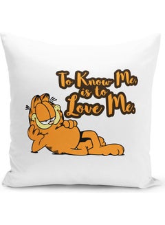 Buy Garfield  To Know Me Is To Love Quote Themed Throw Pillow White/Pink/Yellow 16x16inch in UAE