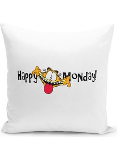 Buy Happy Monday Funny Crazy Cat Quote Themed Throw Pillow White/Red/Yellow 16x16inch in UAE