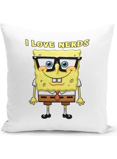 Buy I Love Nerds Spongebob Squarepants  Themed Throw Pillow White/Black/Yellow 16x16inch in UAE