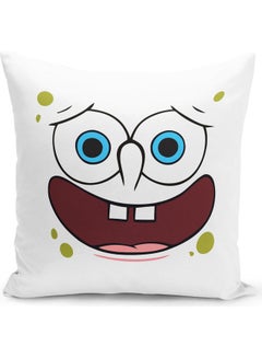 Buy Laughing Spongebob  Themed Throw Pillow White/Green/Blue 16x16inch in UAE