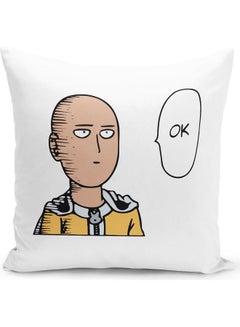 Buy Bald Cape One Punch Man Quote Themed Throw Pillow White/Black/Yellow 16x16inch in UAE