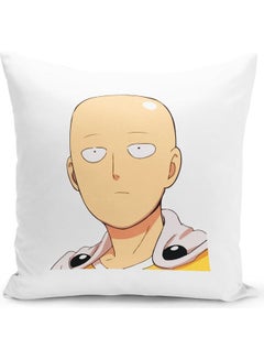 Buy Shocked One Punch Man Caped Baldy Themed Throw Pillow White/Black/Yellow 16x16inch in UAE