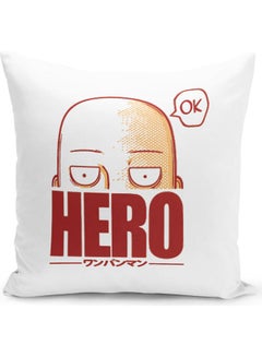 Buy One Punch Man Bald Super Hero OK Themed Throw Pillow White/Red/Yellow 16x16inch in UAE