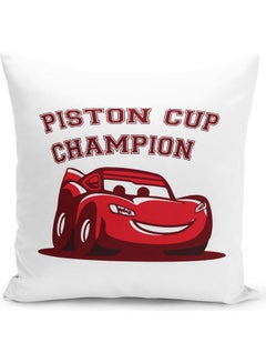 Buy Piston Cup Champion Lighting McQueen Themed Throw Pillow White/Red/Brown 16x16inch in UAE