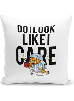 Buy Do I Look Like Care Garfield Themed Throw Pillow White/Pink/Orange 16x16inch in UAE