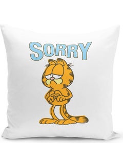 Buy Funny Apologize Cat Themed Throw Pillow White/Pink/Yellow 16x16inch in UAE