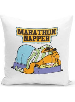 Buy Napping Lazy Garfield Marathon Napper Themed Throw Pillow White/Pink/Yellow 16x16inch in UAE