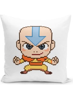 Buy Pixel Art Avatar Aang Themed Throw Pillow White/Yellow/Blue 16x16inch in UAE