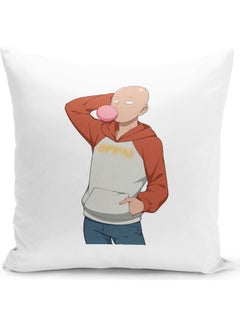 Buy Oppa One Punch Man Caped Baldy  Themed Throw Pillow White/Pink/Blue 16x16inch in UAE