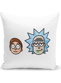 Buy Cute Minimal Rick And Morty Icon Themed Throw Pillow White/Blue/Green 16x16inch in UAE