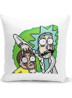 Buy Pixel Art Rick And Morty Cartoon Themed Throw Pillow White/Blue/Green 16x16inch in UAE