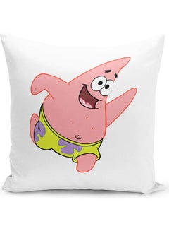 Buy Funny Patrick Star Spongebob Themed Throw Pillow White/Green/Pink 16x16inch in UAE