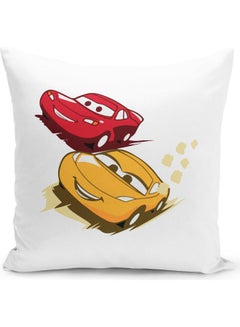 Buy Racing Cars  Themed Throw Pillow White/Red/Yellow 16x16inch in UAE