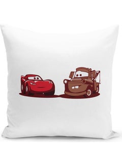 Buy Lighitng McQueen And Mater Cars Themed Throw Pillow White/Red/Brown 16x16inch in UAE