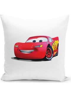 Buy Lighting McQueen Themed Throw Pillow White/Red/Yellow 16x16inch in UAE