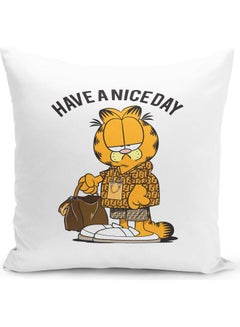 Buy Garfield Sarcastic Themed Throw Pillow White/Pink/Yellow 16x16inch in UAE