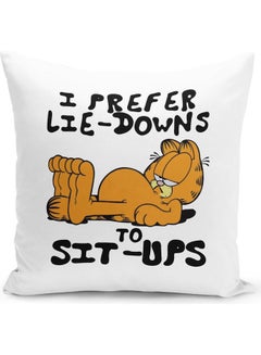 Buy Anti Gym I Prefer Sit Ups Quote Themed Throw Pillow White/Black/Yellow 16x16inch in UAE