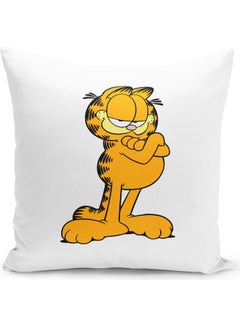 Buy 80s Cartoon Garfield Themed Throw Pillow White/Pink/Yellow 16x16inch in UAE