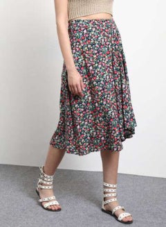 Buy Plated Detail Floral Print Midi Skirt Multicolour in UAE