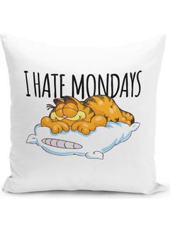 اشتري وسادة زينة مطبوع عليها عبارة "I Hate Mondays" أبيض/ وردي/ أصفر 16x16بوصة في الامارات