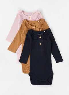 Buy Baby Buttoned Bodysuit (Pack of 3) Multicolour in Saudi Arabia