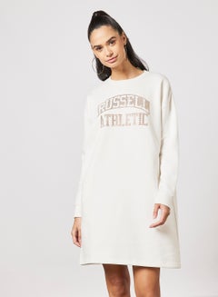 Buy Logo Crew Neck Sweat Dress White in UAE