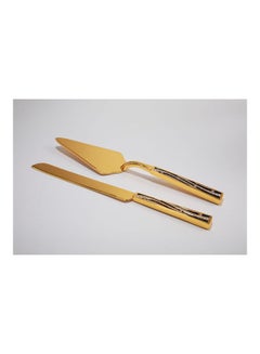 Buy 2-Piece Cake Cutlery Tools Gold 7x30x2cm in Saudi Arabia