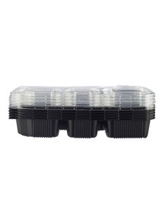 Buy 5-Piece Disposable 6-Compartment Rectangular Container With Lid Black 25cm in UAE