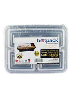 Buy 5-Piece Disposable 4-Compartment Rectangular Container With Lid Black/Clear 25cm in UAE