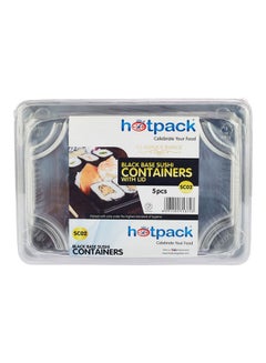 Buy 5-Pieec Sushi Disposable Food Container Base With Lid Black/Clear 85x129x20mm in UAE