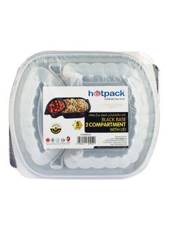 Buy 5-Piece Disposable 2-Compartment Rectangular Food Container With Lid Black/Clear 25cm in UAE