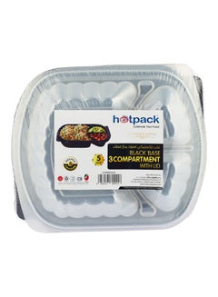 Buy 5-Piece Disposable 3-Compartment Rectangular Container With Lid Black/Clear 25cm in UAE