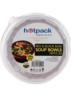 Buy 5-Piece Red and Black Base Soup Bowls with Lid Multicolour 700ml in UAE