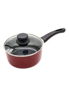 Buy Non-Stick Ceramic  Coated Sauce Pan With Glass Lid Maroon 18cm in UAE