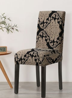 Buy Retro Print Stretch Chair Cover Brown/Black 38x38x45cm in Saudi Arabia