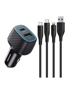 Buy Trio Pack PD Fast Car Charger With Type-C And Lightning Cable Black in UAE