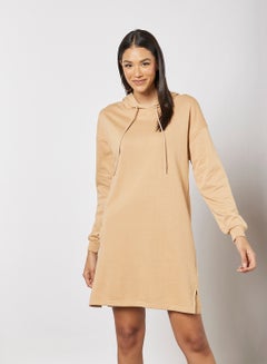 Buy Hooded Sweat Dress Beige in Saudi Arabia