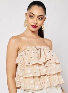 Buy Ruffled Bandeau Top Beige in Saudi Arabia