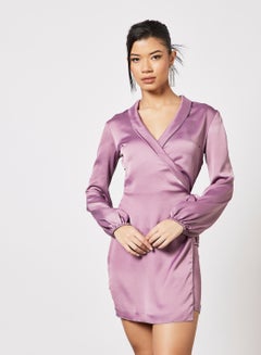 Buy Silk Wrap Dress Purple in UAE