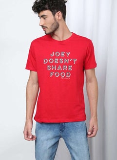 Buy Joey Doesn't Share Food Printed Round Neck Regular Fit T-Shirt Cherry in UAE