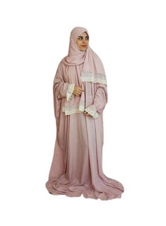 Buy Lace Sleeve Prayer Dress Pink in Saudi Arabia