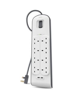 Buy 8-Outlet Surge Protector And 2-USB Ports With 2M Power Cord White 5.2x49.8x21.4cm in UAE