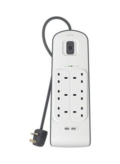 Buy 6-Outlet Surge Protector And 2-USB Ports With 2M Power Cord White 5.6x49.2x21cm in Saudi Arabia